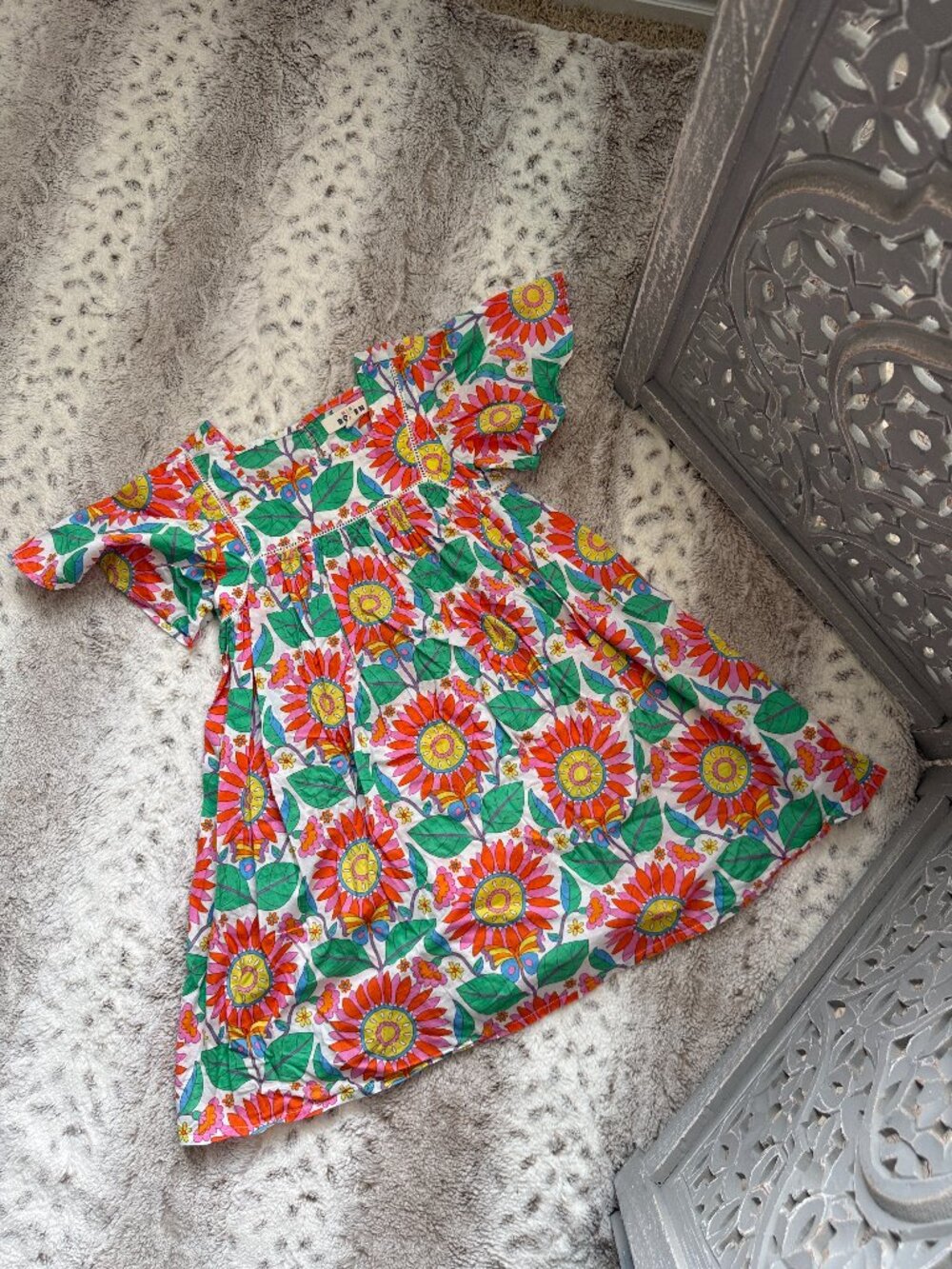Mini Boden rainbow floral dress girls size 6 euro summer girlhoodcore party